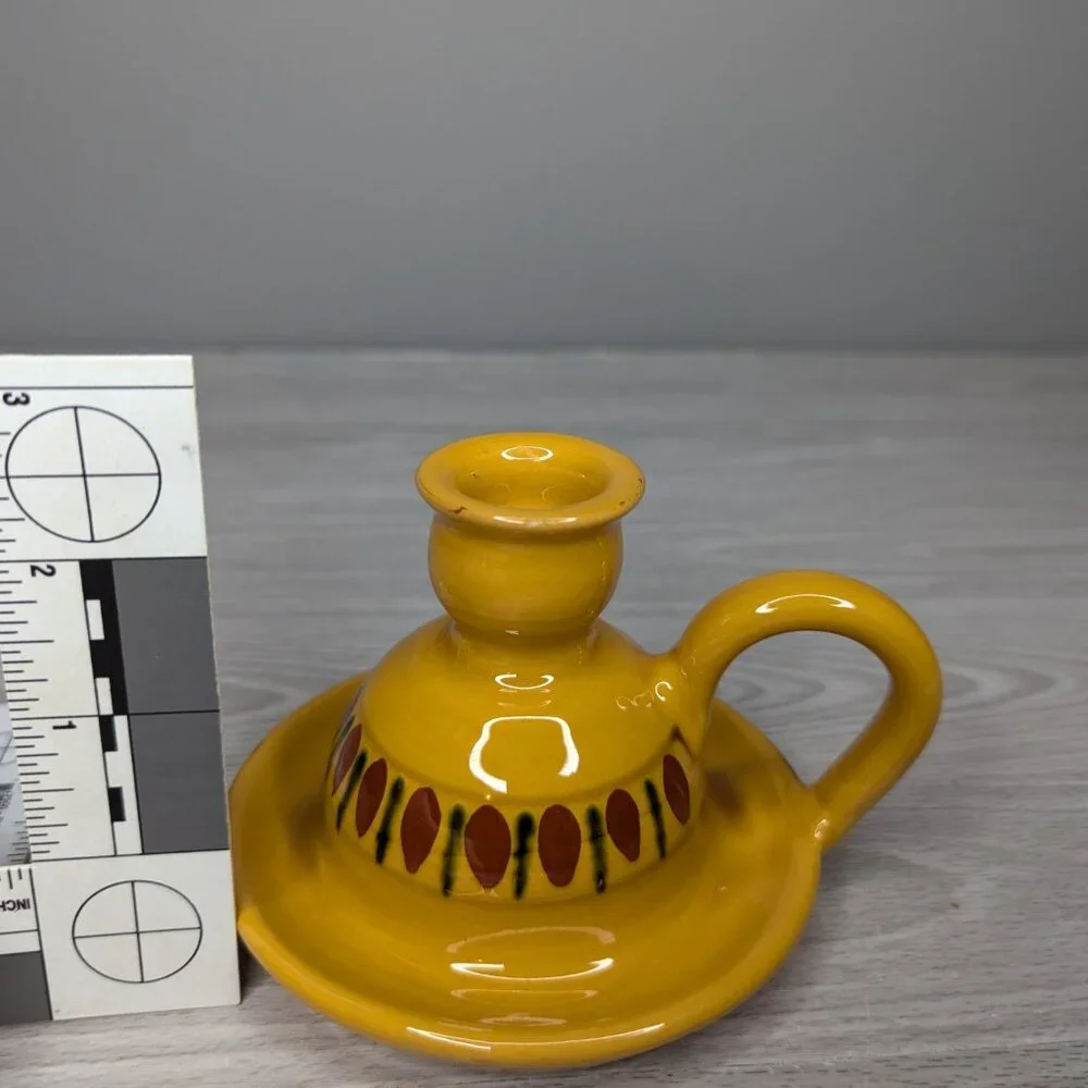 Vintage Pottery Barn Ceramic Golden Painted Taper Handle Walking Candle #3